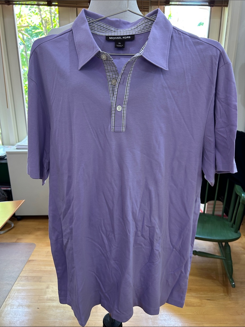 Michael Kors Men’s Lavender Short-Sleeve Polo with Check Trim